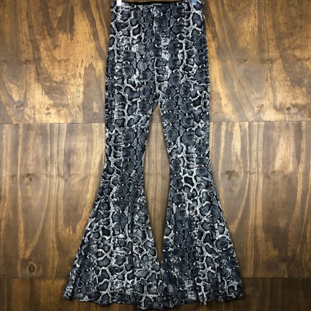 Mumu Womens Pants Black Snake Print Retro Leggings Bell Bottoms Flared Medium